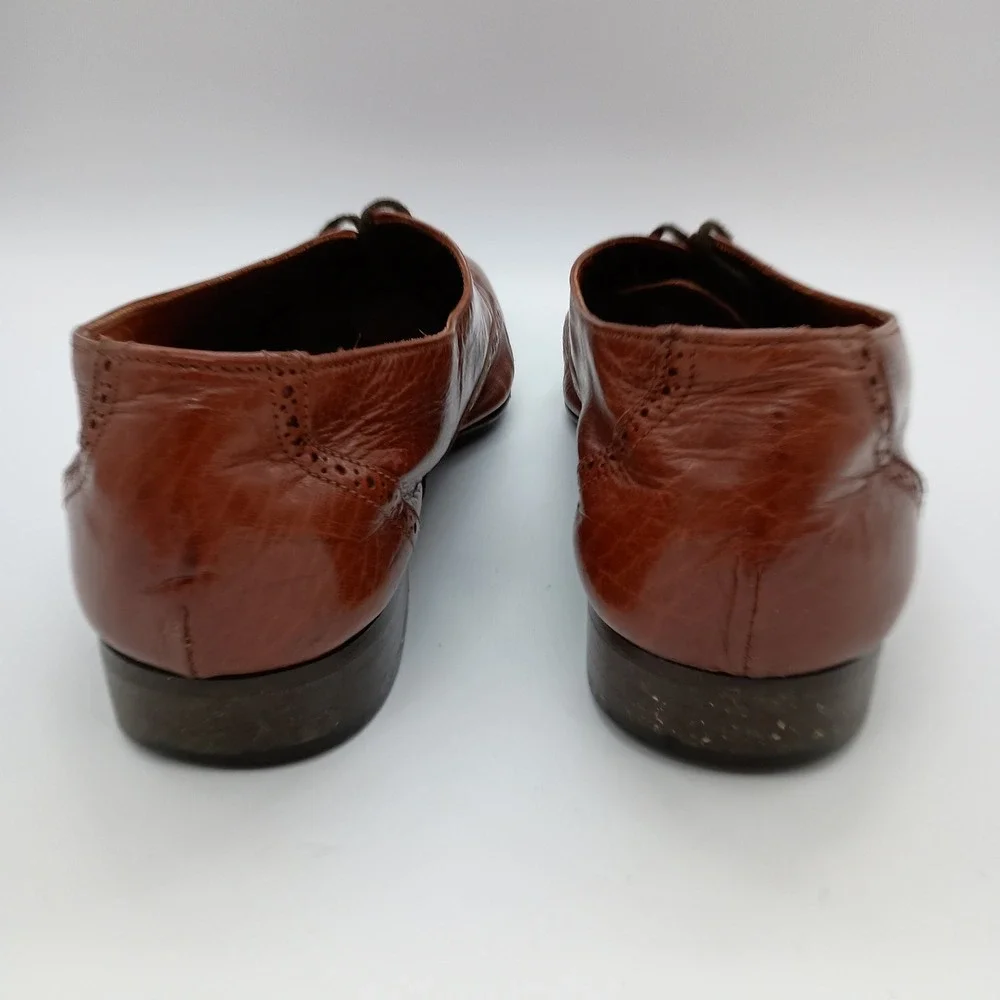Bally Mens Wingtip Oxford Leather Dress Shoes Cognac Brown Made in Italy Size 11